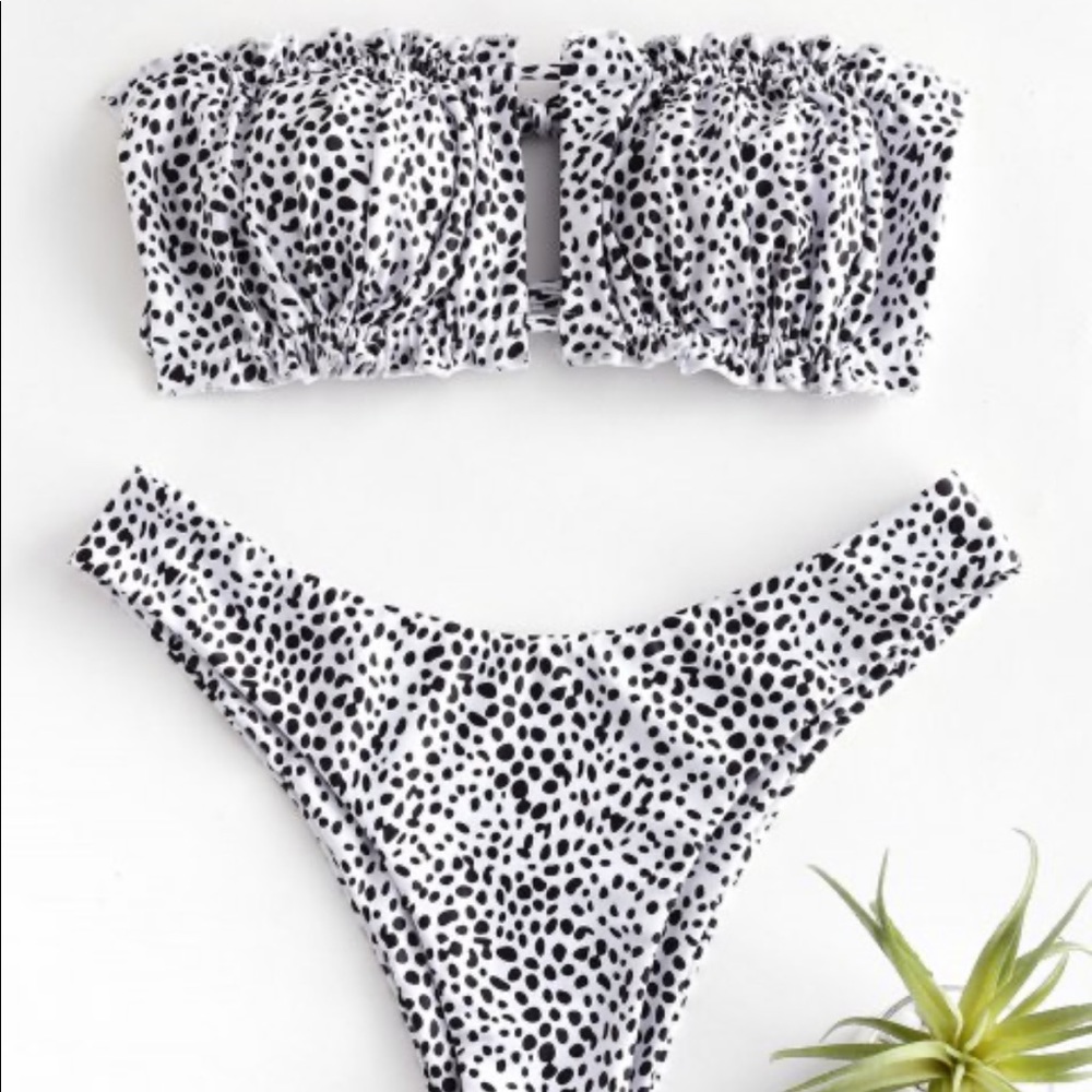 zaful animal print frilled tie bandeau swimsuit
